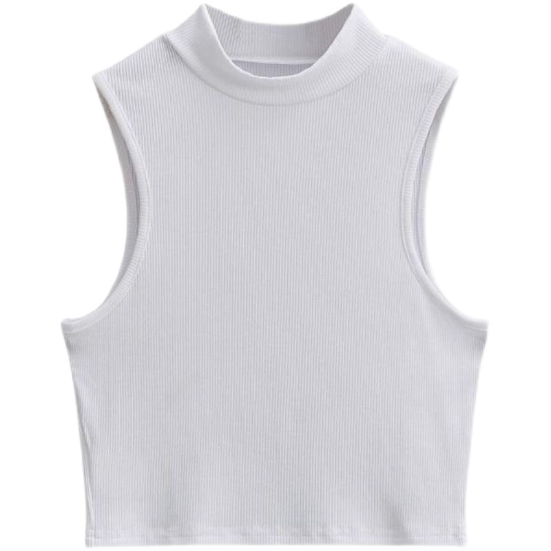 European and American summer new retro small turtleneck Vest Women's elastic slim slimming short navel sleeveless sports top