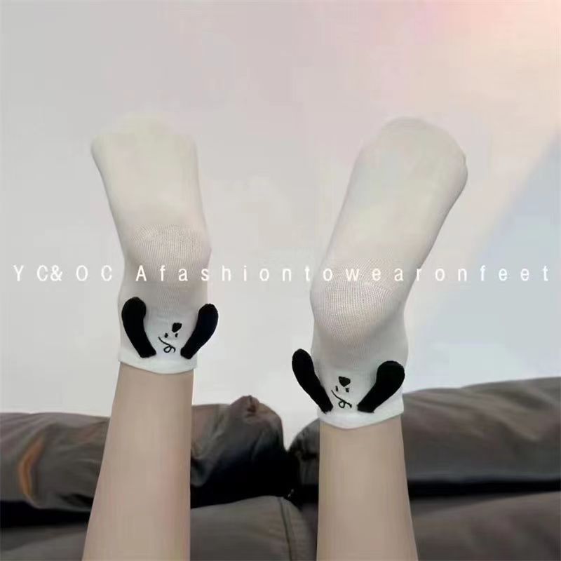 Three-dimensional Doll Socks Women's Spring and Autumn Ins Trendy Internet Celebrity Hot Black Ears Puppy Vertical Grain High Color Value Mid-tube Socks