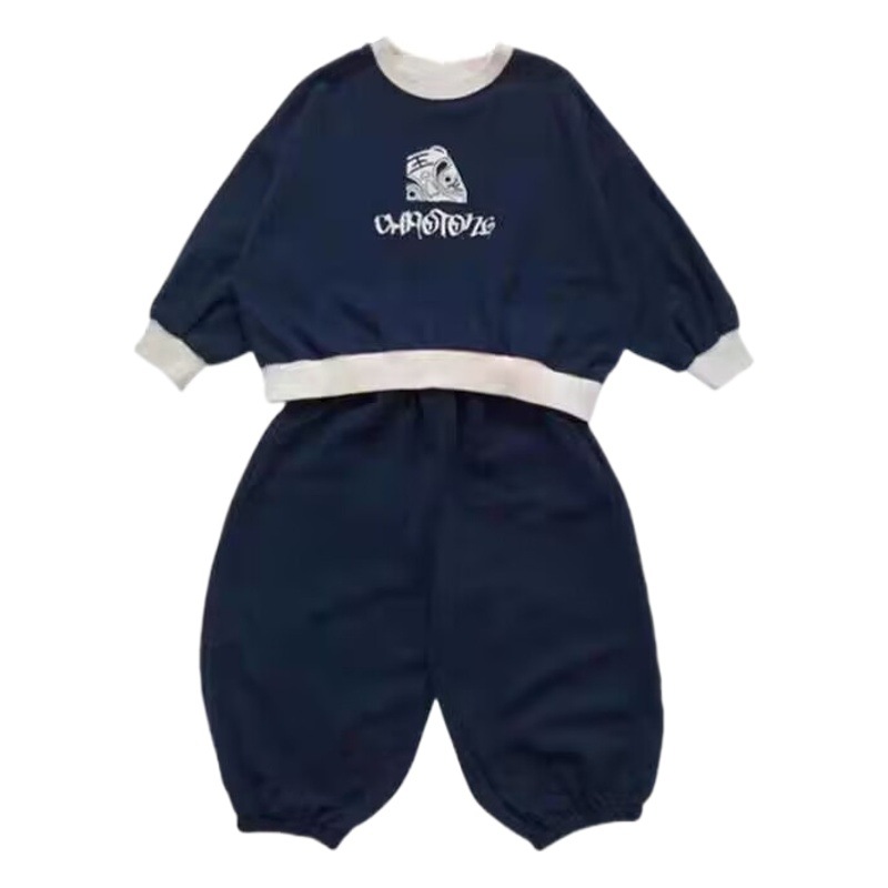Spring and Autumn Korean style new boys and girls sweater suit cartoon contrast color loose Western style baby two-piece set one-piece delivery
