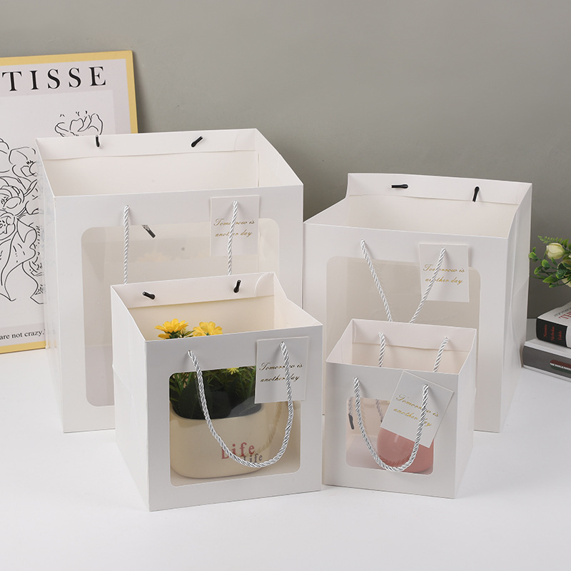 Gift Bag, Square Transparent Bag, Large Packaging Bag, Ready-Made Flowers, Dolls, Potted Plants, Cake Baking Tote Bag