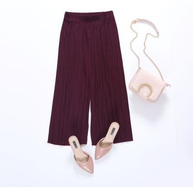 Picture of Wide Leg Pants Pleated Chiffon High Waist Loose Skirt Pants Large Swing Draping Large Size Linky Spring and Summer Casual Pants Women's Ankle-length Pants