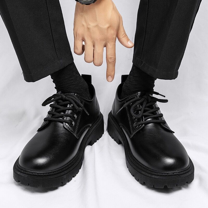 Summer men's shoes new breathable waterproof black leather shoes chef shoes men's Korean-style versatile thick board shoes work shoes