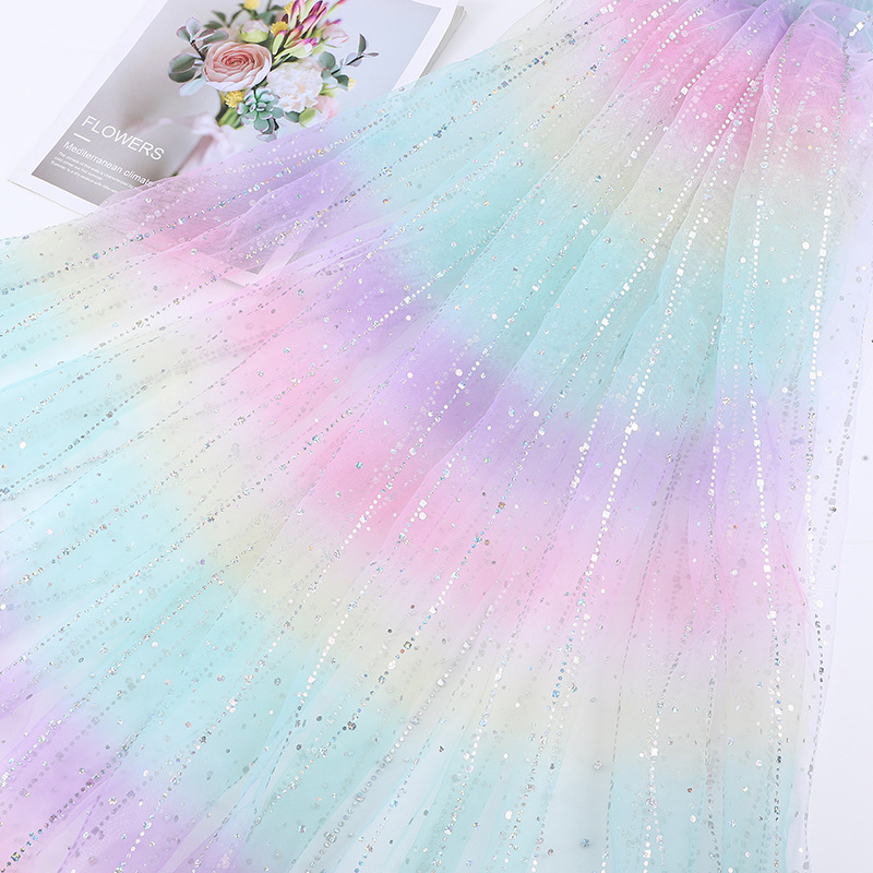 in stock Digital Printing Mesh Sequins Rainbow Yarn Doll Handmade DIY Headwear Princess Elsa Skirt Garment Accessories