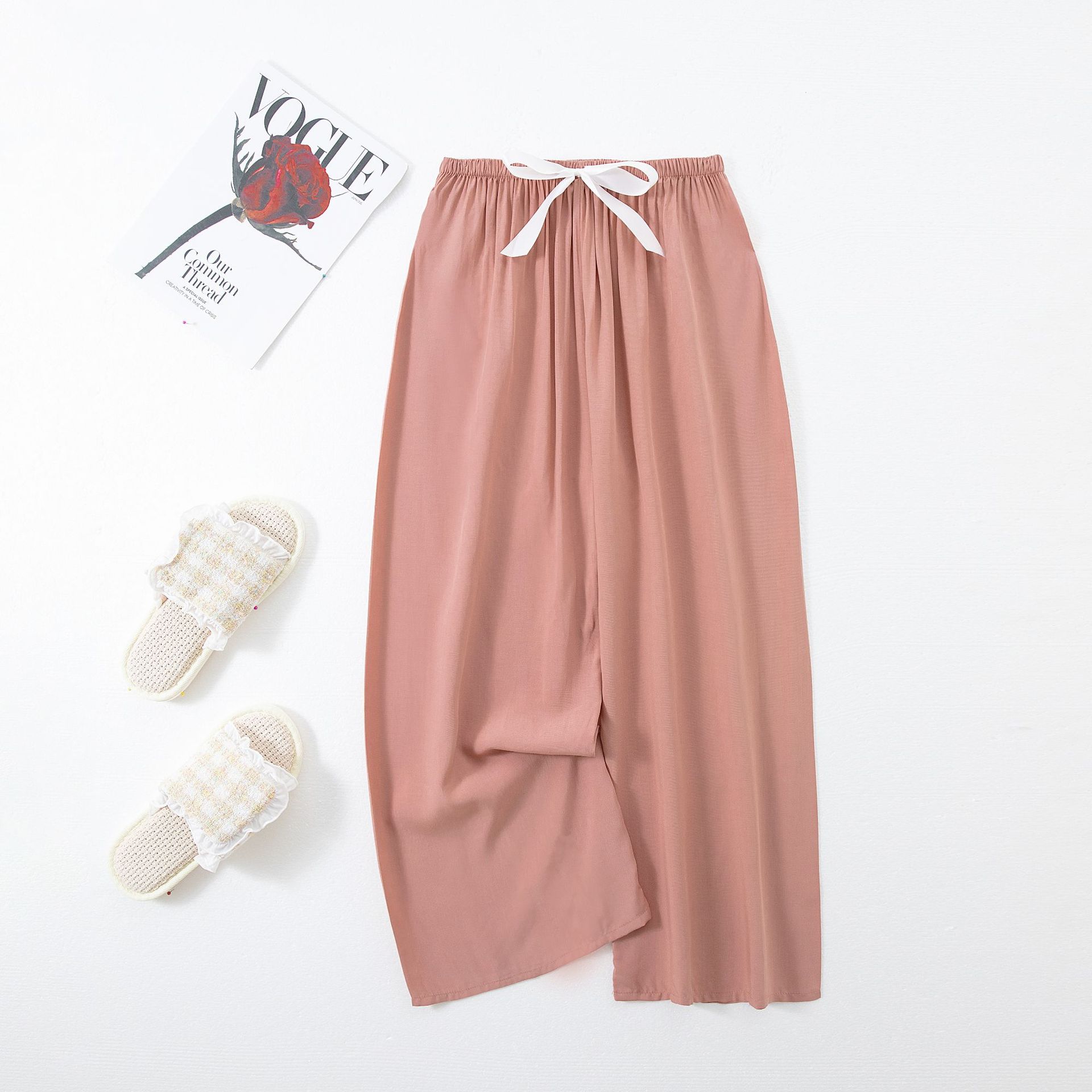Picture of Cotton Silk Pajama Pants Women's Summer Thin Black and White Cartoon Style Wide Leg Pants Large Size Loose Outer Wearing Foreign Trade Beach Pants