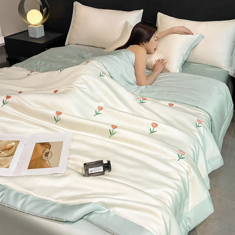Picture of Summer Ins Washable Ice Silk Summer Quilt Four-piece Set Machine Washable Air-conditioning Quilt Summer Cool Quilt Single Double Thin Quilt Core
