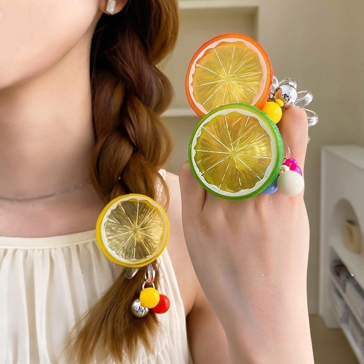 Orange C Lemon Fresh Summer Telephone Line Hair Ring Tie Rope Women's Sweet Hair Rubber Band New Style Hair Rope
