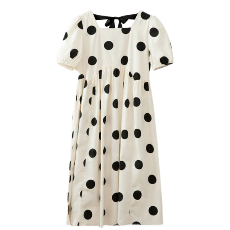 Maternity dress summer dress 2023 new French plus size polka dot maternity dress loose belly covering over the knee dress