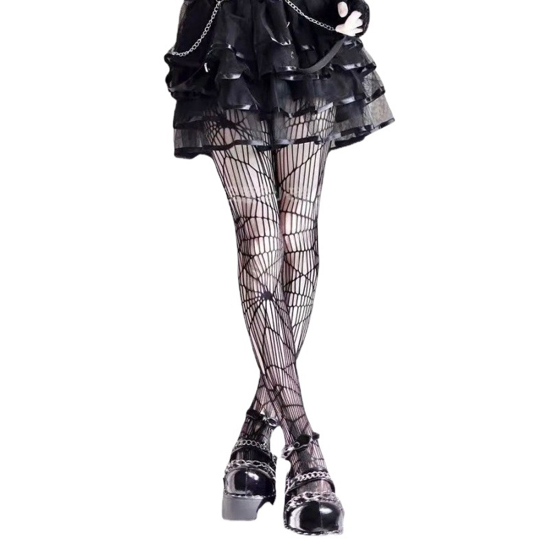 Gothic Halloween Jk Fishnet Stockings Spiderwoman Black Pantyhose Hollow Skeleton Thin Breathable Women's Tights