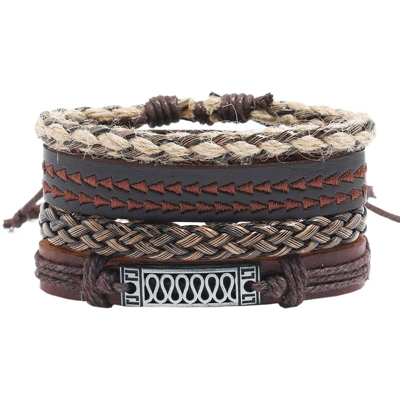 Europe and the United States cross-border e-commerce supply diy leather suit bracelet hand-woven vintage leather bracelet hemp rope bracelet