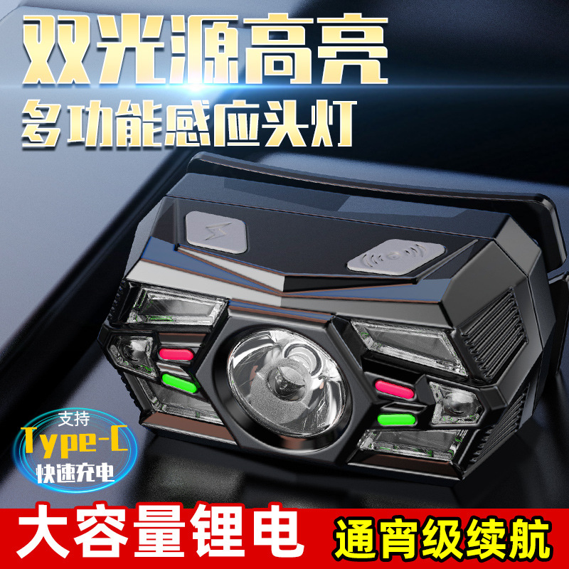 Fishing New Led Headlamp Waving Sensor Headlamp Charging Head-Mounted Night Running Mini Headlamp Wholesale