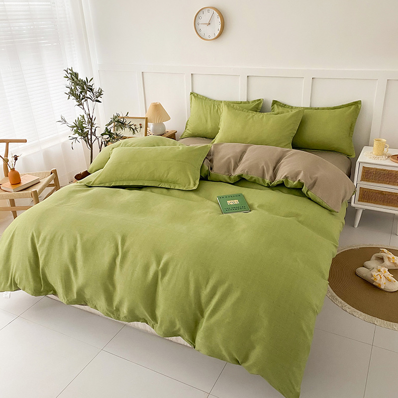 Picture of Small fresh sanding quilt cover four-piece water-washed cotton bed sheet quilt cover simple student dormitory single three-piece wholesale