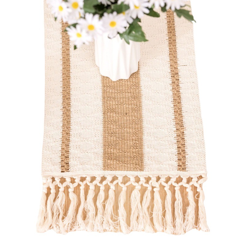 Amazon Cotton and Linen Table Flag Color Matching Cotton and Linen Knot Hollow Tassel Dining Table Decoration Tea Mat Home Minority Style