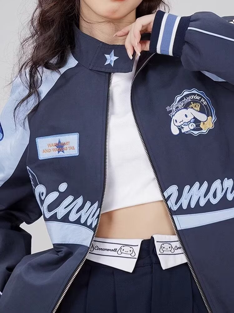 Picture of American Style Stitching Retro Motorcycle Rushwork Women's Spring New Original Design All-match Loose Slim-fit Jacket 2025