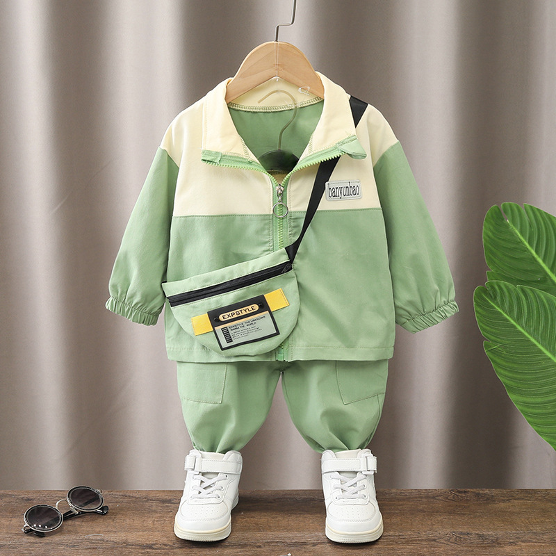 Foreign trade children's clothing wholesale autumn new boys handsome satchel long sleeve casual two-piece boy spring clothes