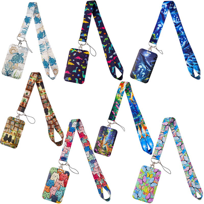 Cartoon Dinosaur Deer Whale Turtle Butterfly Cat Animal Mobile Phone Lanyard Student Webbing Sling Work Id Combination