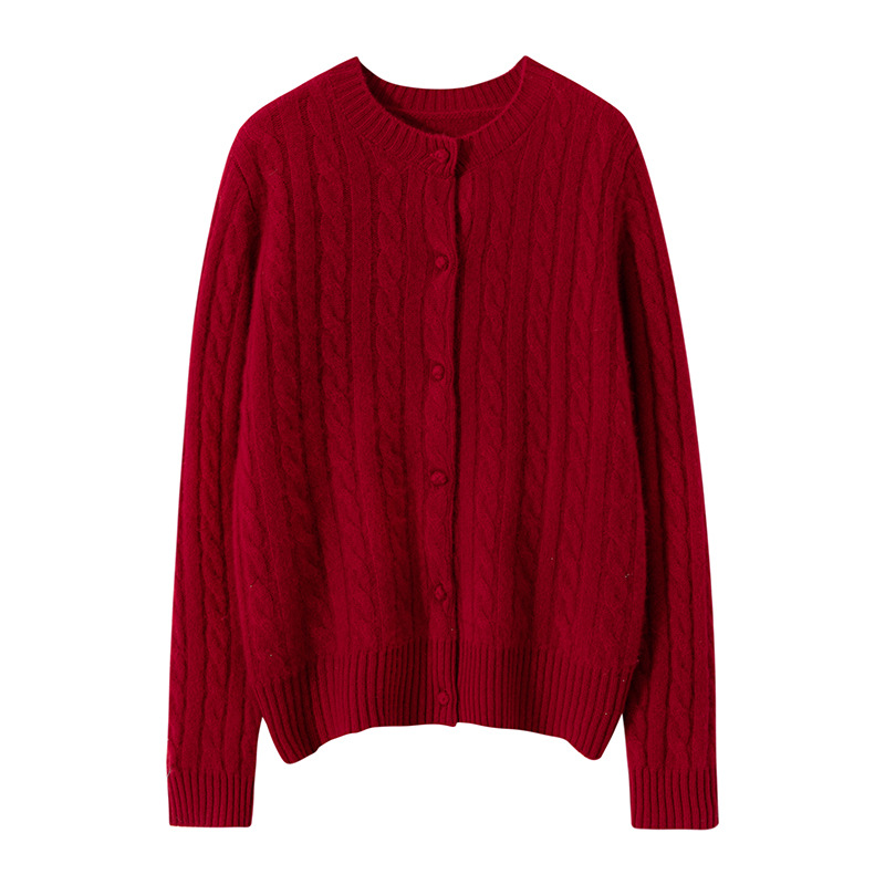 Picture of Cashmere Sweater Women's Knitted Cardigan Loose Round Neck Single-breasted Twisted Flower Outer Wear Autumn and Winter Twisted Flower Sweater Jacket