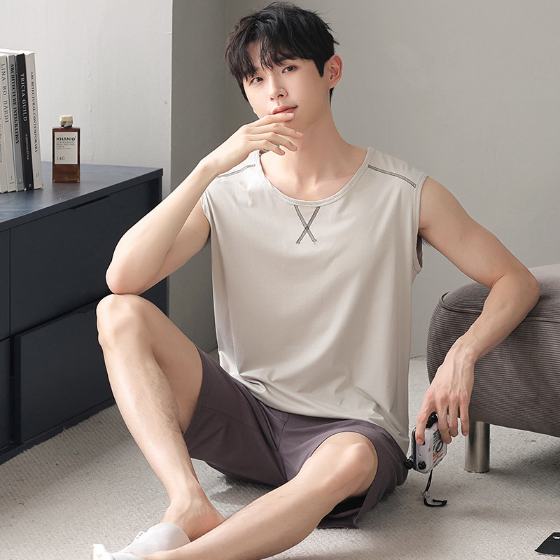 Modal Pajamas Men's Summer Sleeveless Thin Vest Shorts Loose Large Size Home Clothes Set Wholesale