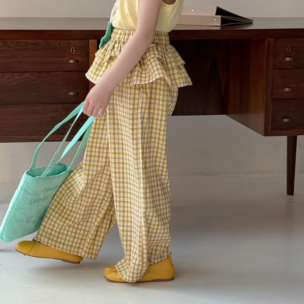 Children's top 2025 summer female baby Korean solid color sleeveless vest children's plaid parquet straight pants suit