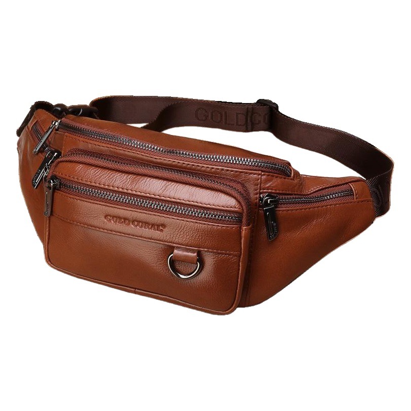 Cross-Border Waist Bag Men's Genuine Leather Cowhide Multi-Functional Men's Bag Sports Dumpling-Shaped Mobile Phone Waist Bag Cashier Large Capacity New Bag