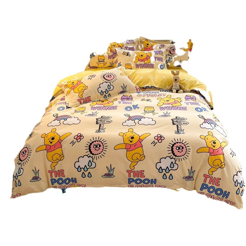 Disney Cartoon Four-Piece Student Dormitory Three-Piece Bed Sheets Set Single and Double Dormitory Washed Cotton Four-Piece Set