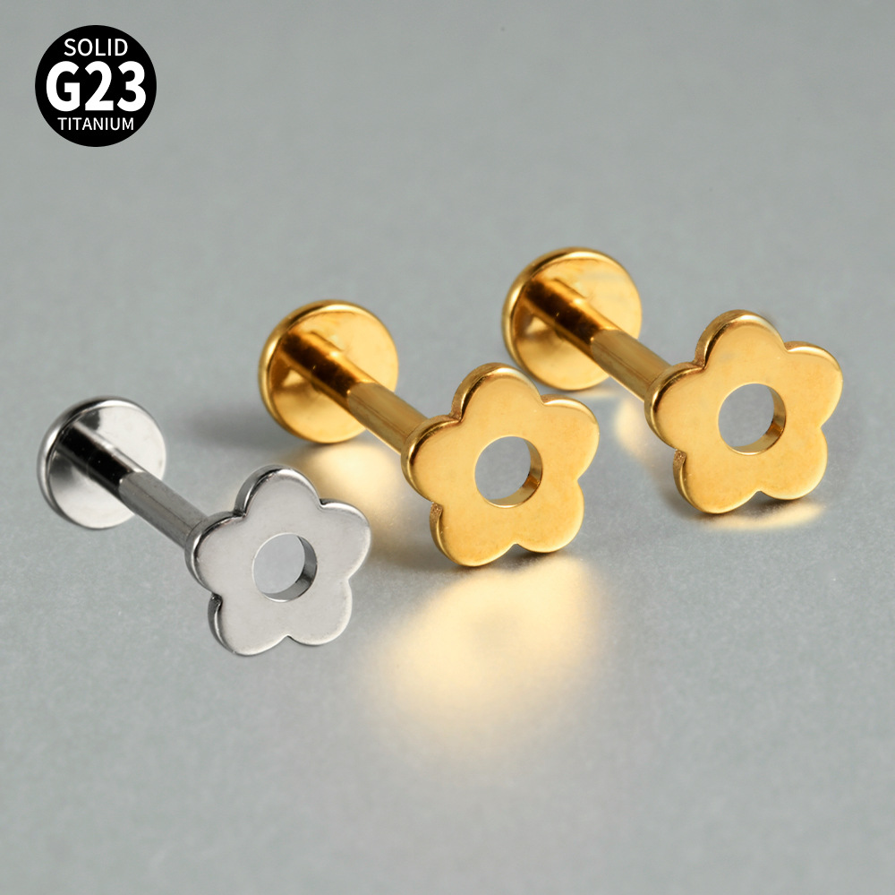 F-136 Titanium Alloy Sweet Flower Lip Nail Small Flower Earring Nail Golden Ear Bone Nail Ear Nail G23 Titanium Human Puncture