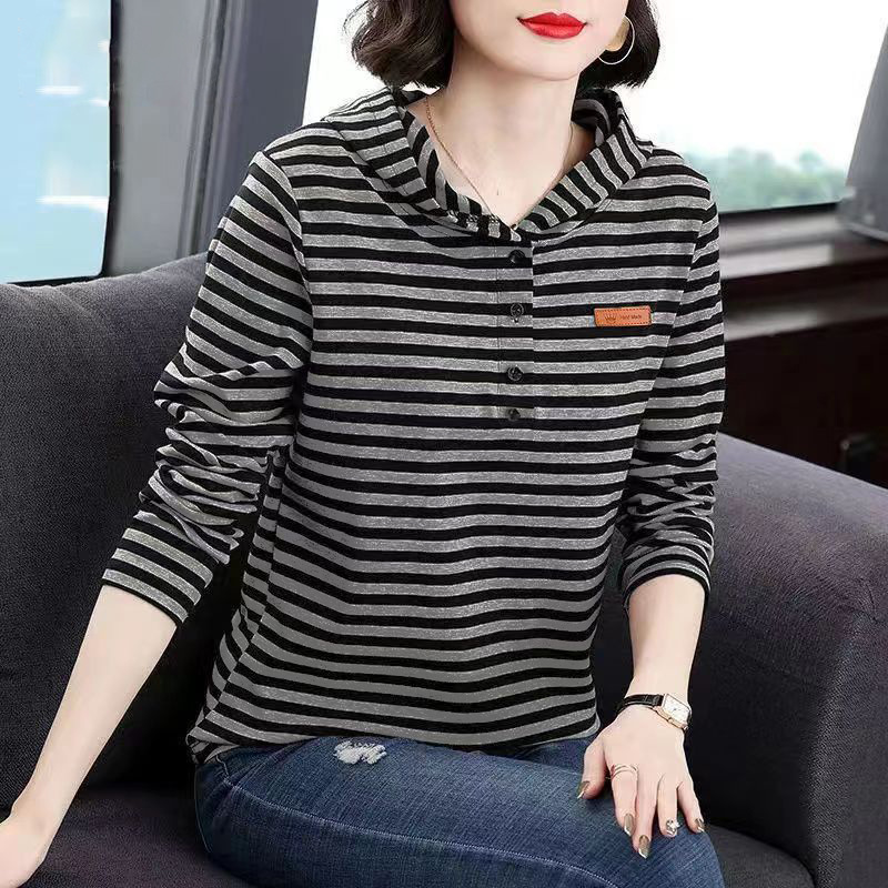 Plus Size Base Layer T-Shirt for Women 2025 Autumn New Loose Hong Kong Style Versatile Inner Hooded Design Niche Long Sleeve