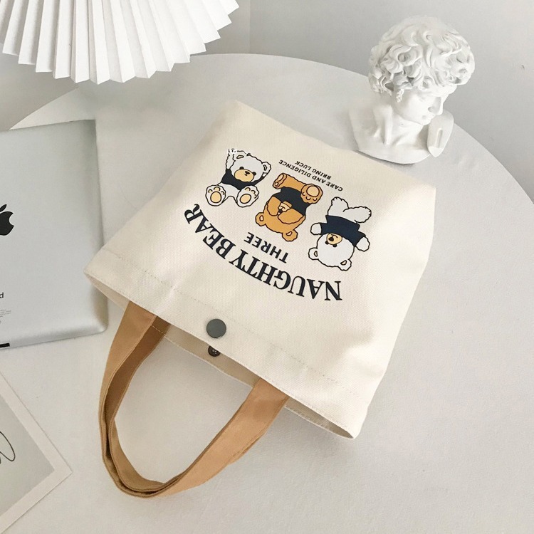 New Bear Canvas Bag Female Student Portable Work Trumpeter Lunch Bag Handbag Canvas Bag Gift Bag