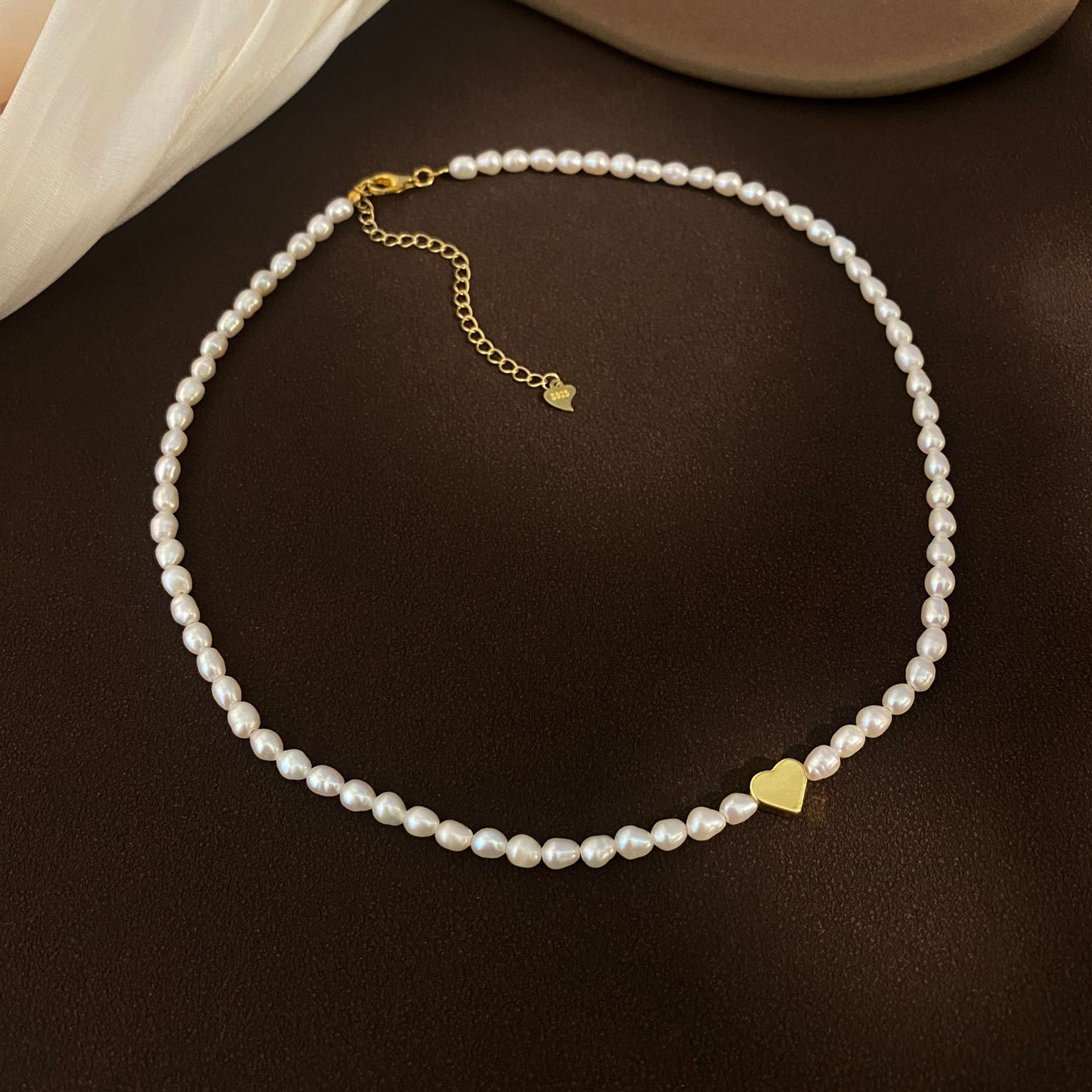 3mm natural baby millet beads freshwater pearl necklace 2024 new sterling silver French temperament love neck chain women
