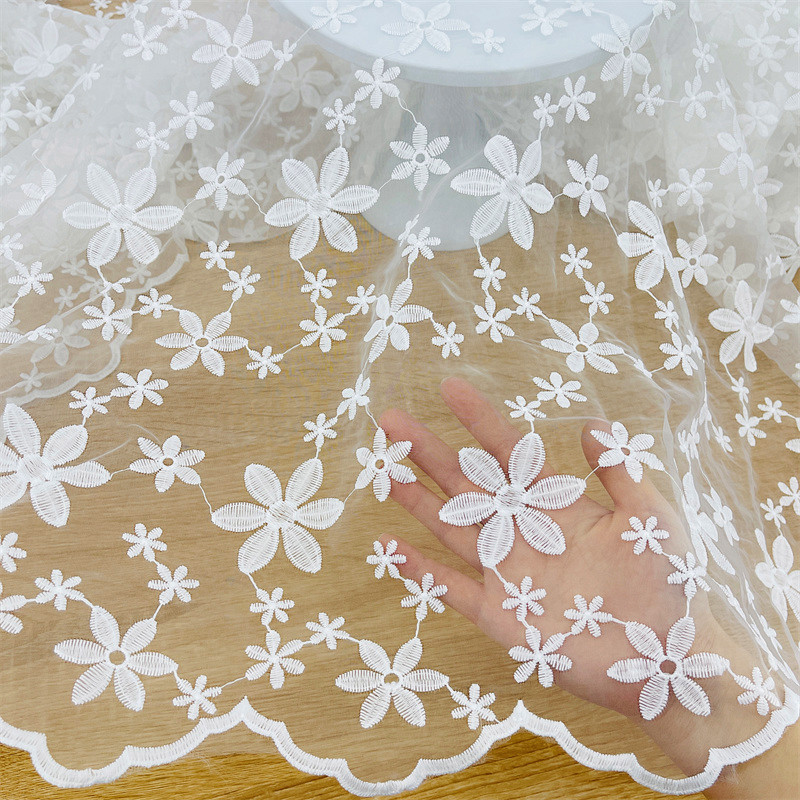 Children's clothing organza embroidery lace fabric white mesh embroidery fluffy women's milk silk water soluble embroidery fabric