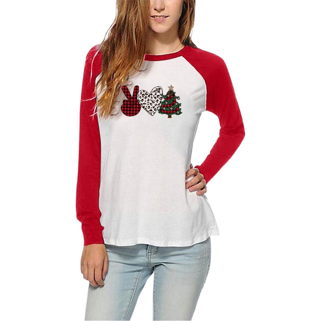 2020 Christmas women's wish cross-border new Christmas tree pattern printing shoulder-wiping long sleeve European and American style