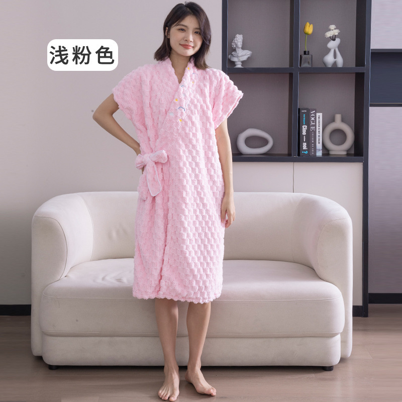 Picture of Wearable wrap bath towel female cloud jacquard cross strap bathrobe coral fleece absorbent adult bath skirt embroidery