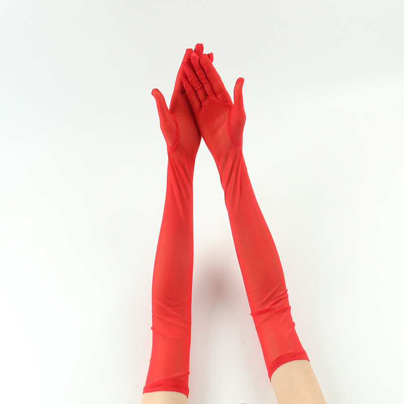 Cross-Border Export Popular 55cm Extended Thin Mesh Gloves for Women Elastic Sun Protection Fashion Etiquette Sexy Transparent