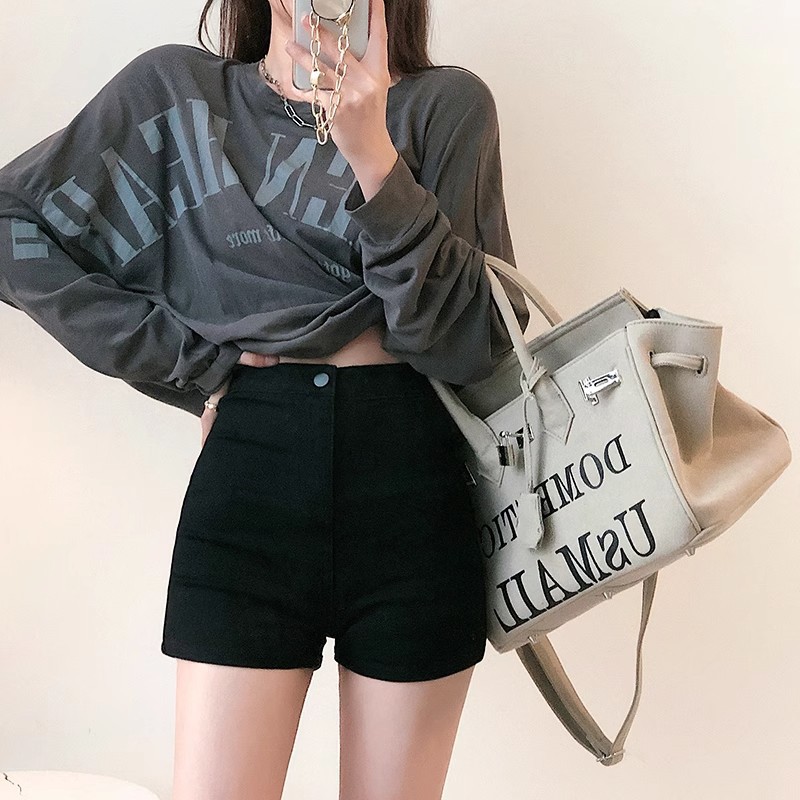 Black Shorts Women's Outer Wear 2024 Summer plus size Vintage Spice Girl Jeans High Waist Slimming Hip Hot Pants