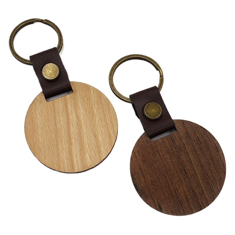 B&B Creative Leather Keychain Wooden Keychain Car Pendant Leather Laser Engraving Logo Name