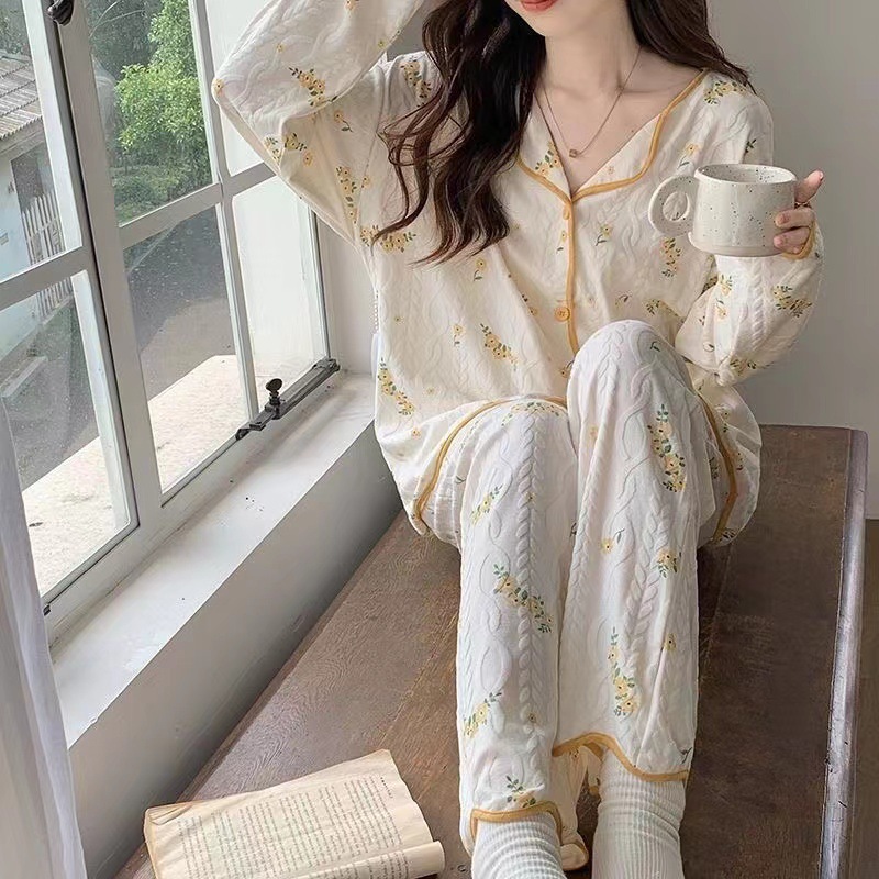 Pajamas Autumn Women's Long-sleeved Trousers Spring and Autumn Women's Korean-style Loose Internet Trendy Small Floral Home Suit