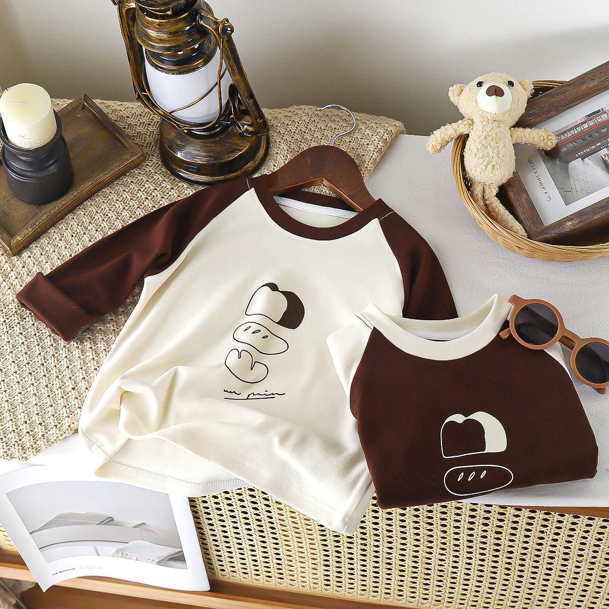 Picture of Le Changjia 2025 New Spring Clothing Boys Raglan Sleeve Letter Long-Sleeved Tops Baby Girl Cartoon Kidsren's Round Neck Long Sleeves