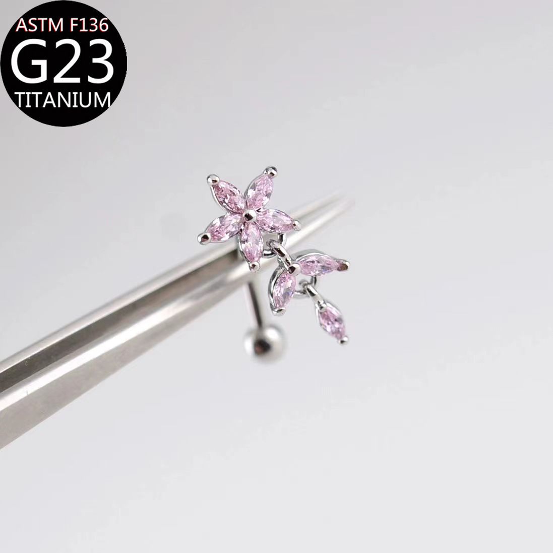 Picture of F136 Titanium Alloy Eyebrow Nail Heart-Shaped Inlaid Zircon Moon Flower Eyebrow Nail G23 Piercing Goods Wholesale
