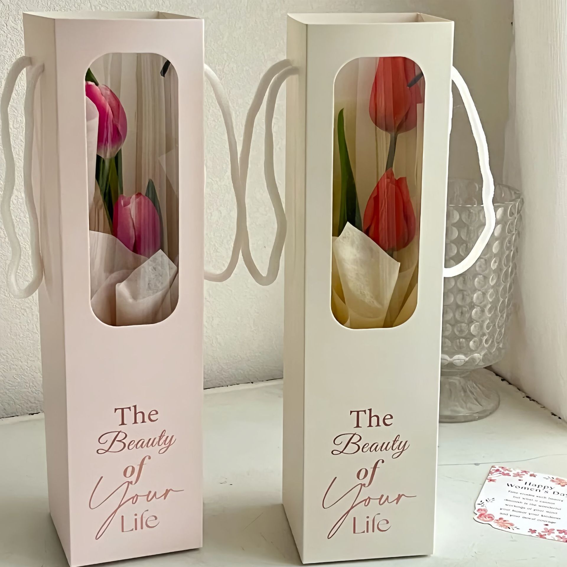 Single Hand-Held Flower Box Teacher's Day Single Bouquet Packaging Transparent Window Flower Wrapping Material Flower Bag Fresh Flower Hand-Held Bag