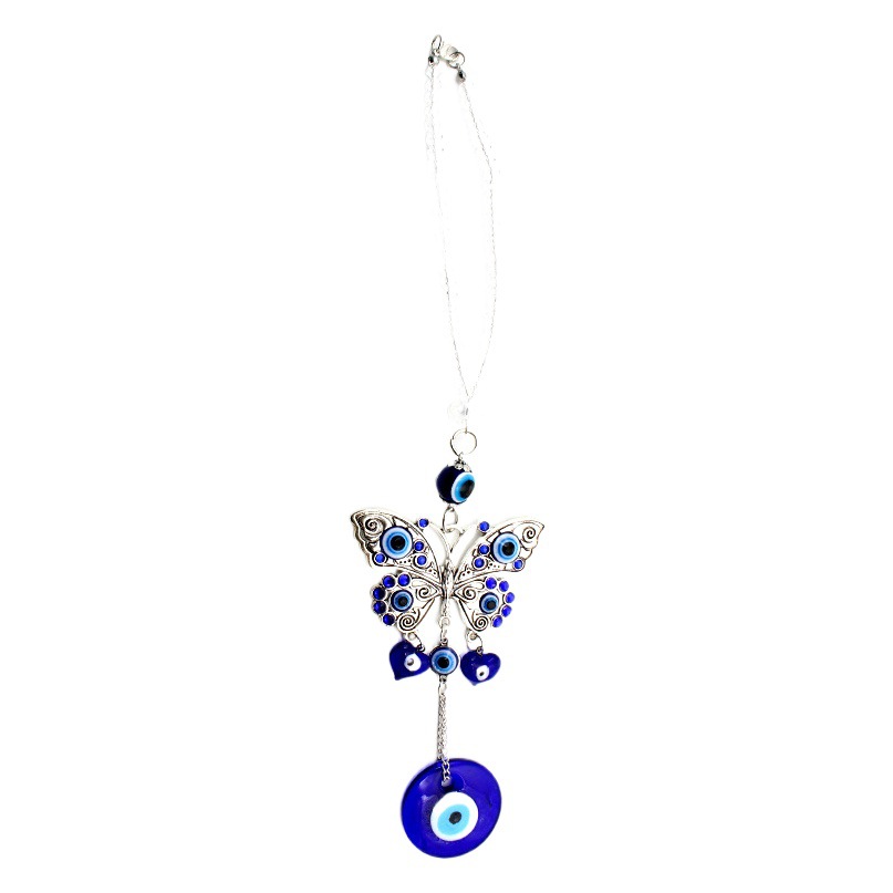 Long White Crystal Beads Beaded Turkish Blue Eyes Butterfly Car Hanging Wall Hanging