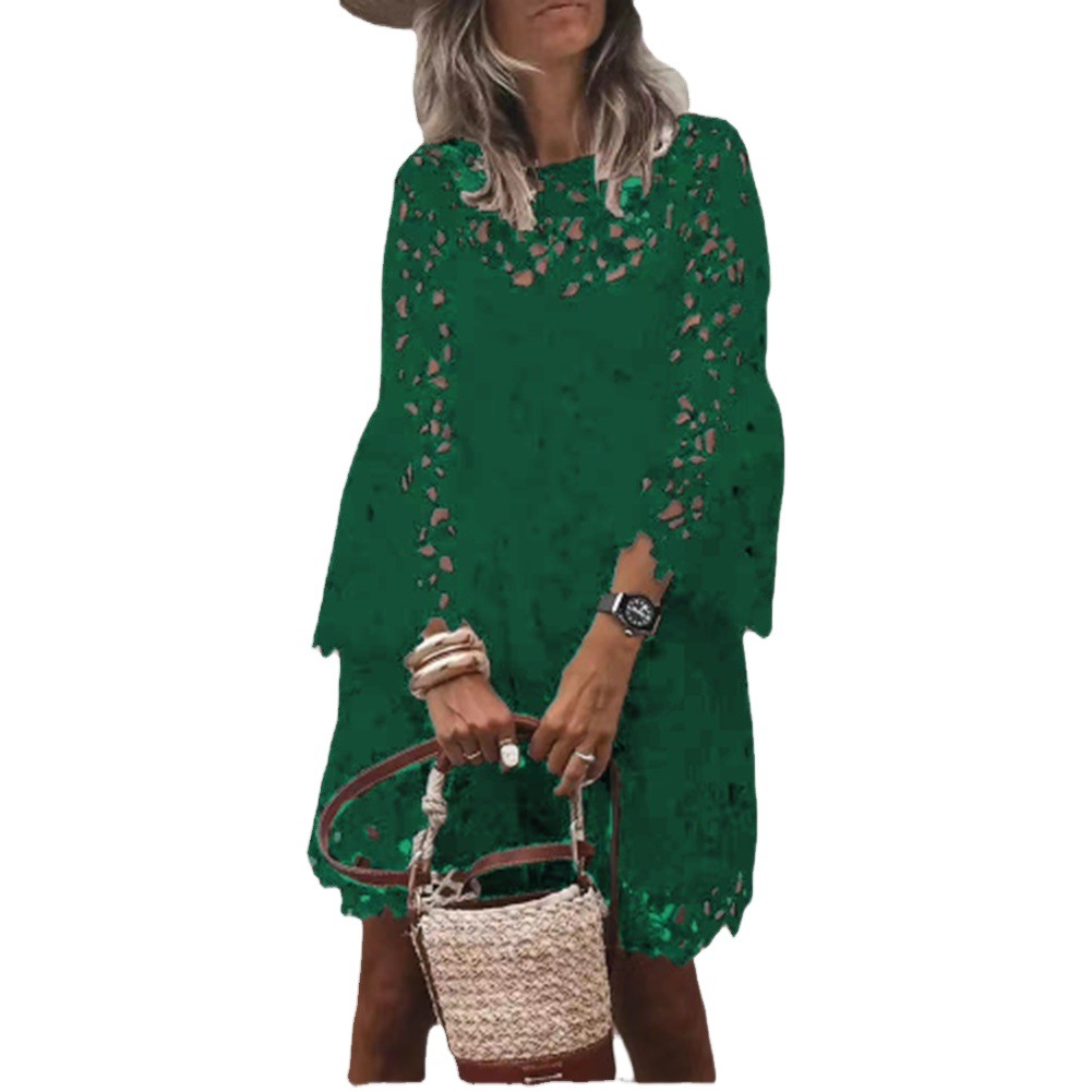 2025 Cross-Border Summer New European and American Clothing Amazon Dress Ethnic Style Lace Flower Elegant Small Fragrant Skirt