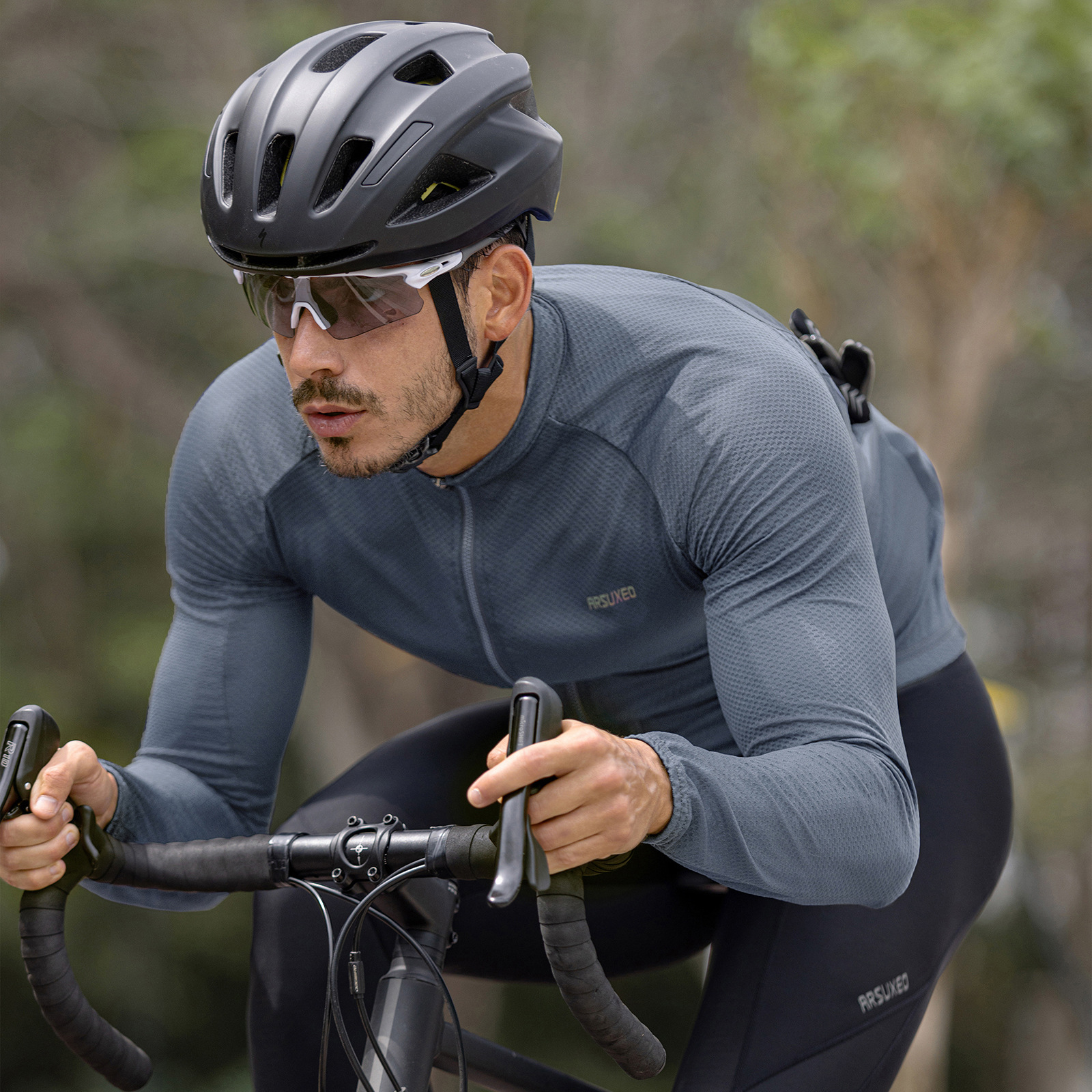 Asoo Outdoor Mountain Road Cycling Jersey Men's Multi-Pocket Moisture-Wicking Reflective Quick-Dry Cycling Jersey 6050