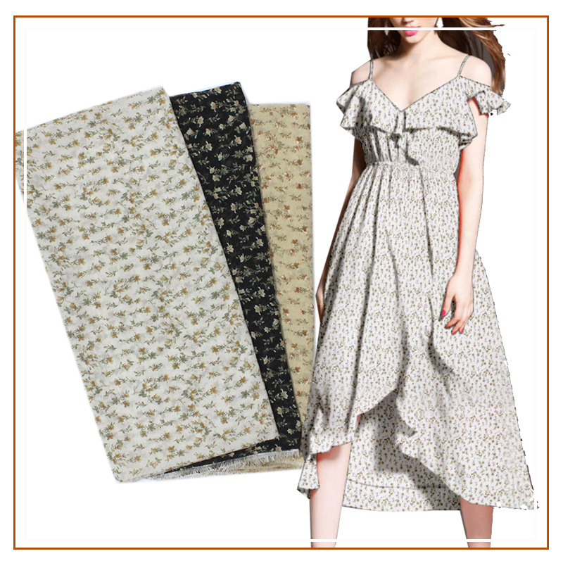 Chiffon Beads Printed Fabric Polyester Small Floral Woven Fabric Japanese and Korean Style Dress Shirt Hot Shirt Flower Style