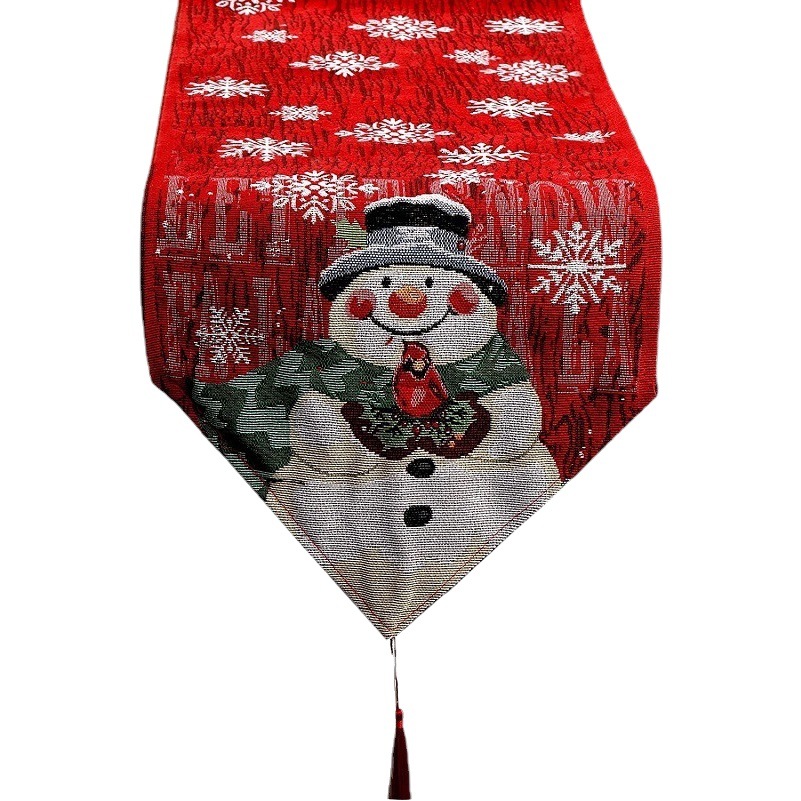 Christmas table runner Christmas decoration supplies cute snowman printed cotton table runner Christmas tablecloth table decoration
