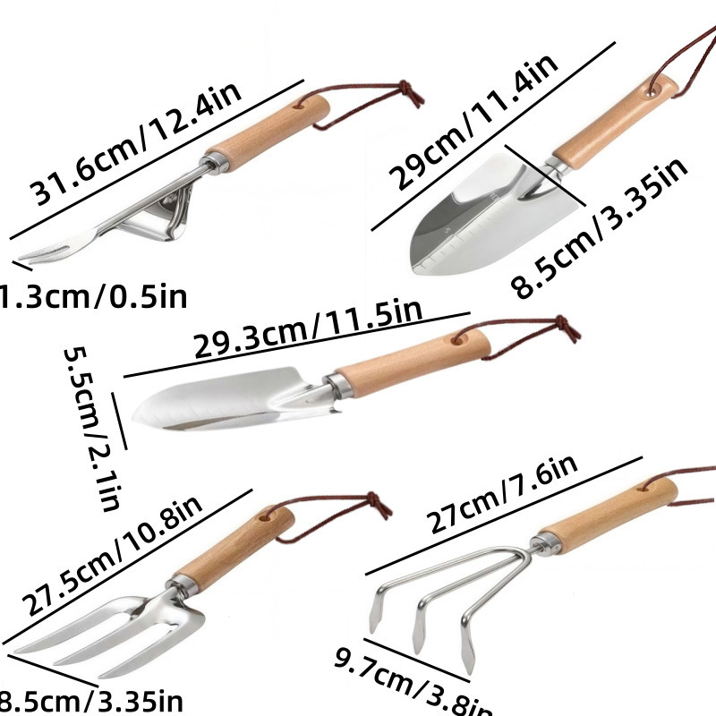 Cross-border high-value hardware tools portable garden essential tools 5-piece set of flower shovel rake trigeminal root lifting device