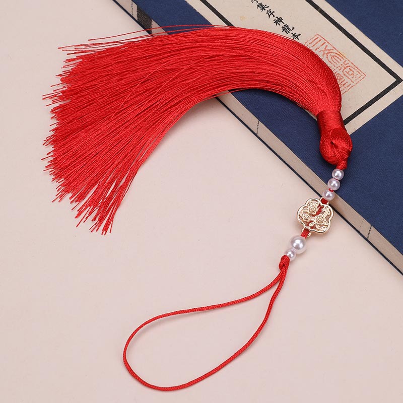Picture of Pearl Fan Ancient Style Tassel Waist Pendant Fan DIY Tassel Chinese Han Dynasty Cheongsam Car Hanging Tassel Pendant