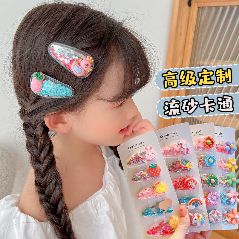 Picture of Children's Hairpin Girls' Headwear Side Side Bangs Clip Kids Baby's quicksand Clip Princess Cute Broken Hairpin bb Clip