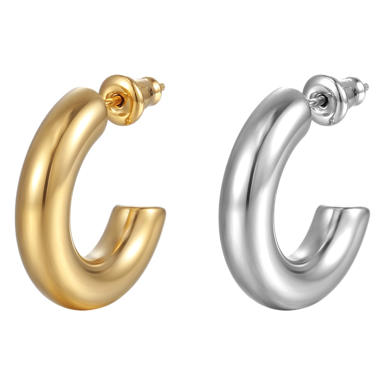 Cross-Border Fashion Stainless Steel C-Shaped Earrings Thickeneded and Thickeneded Women's Titanium Steel Earrings Simple Trendyy Earrings Wholesale