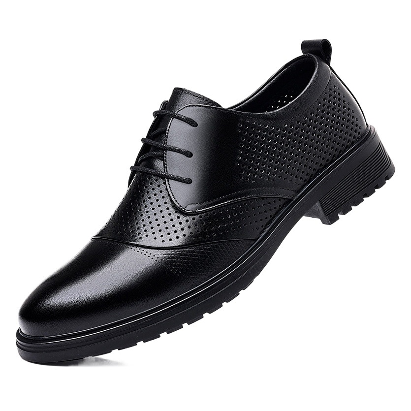 Dress leather shoes men's leather hollow breathable business casual lace-up pointed soft bottom men's sandals tide a generation of hair