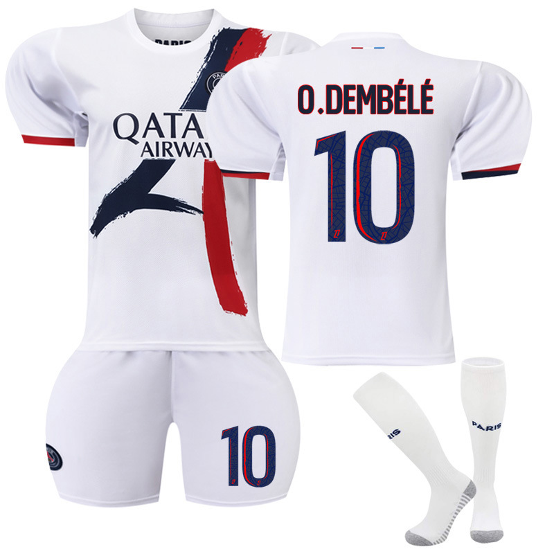 2425 No. 7 Mbappe 10 Dembele Jersey 30 Messi Paris White Away 14 Dijon Football Uniform