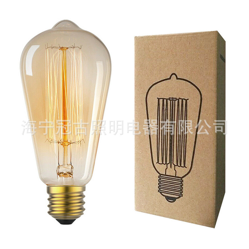 Picture of ST64 vintage tungsten filament bulb 40W decorative Edison bulb 60W antique silk bulb